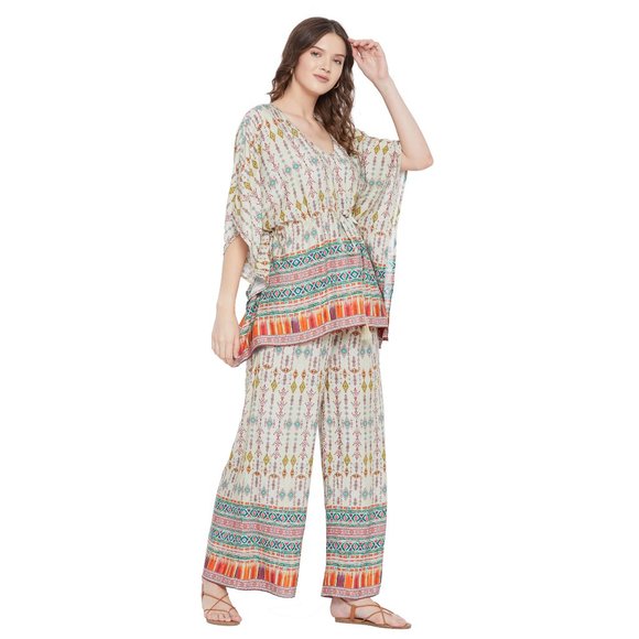 Geometric Printed Light Green Rayon Co-Ord Set for Women by Gypsie Blu - Picture 2 of 6